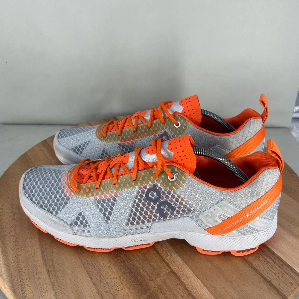 On Running Cloudracer Mens Size 12 Silver Orange Mesh Road Racing Shoes Sneakers